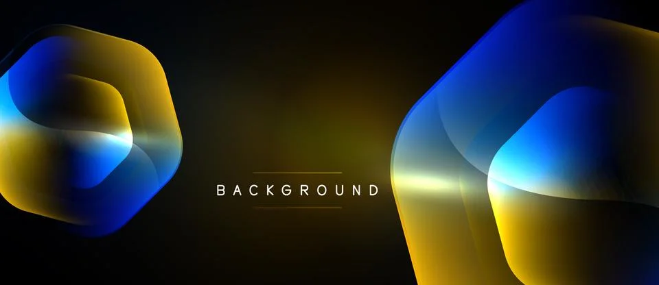 Abstract design features overlapping hexagonal shapes. Gold, blue hues create Stock Illustration