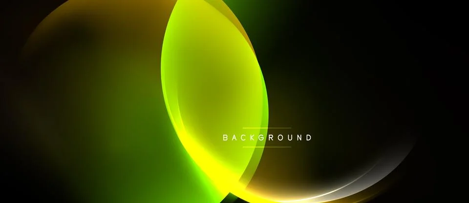 Abstract design features overlapping luminous circles. Gradient colors blend, Stock Illustration