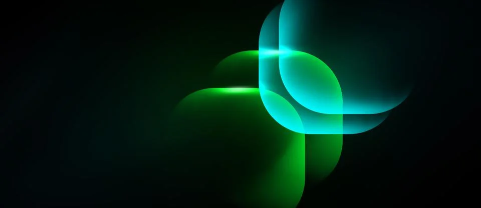 Abstract design features overlapping luminous green circles against dark Stock Illustration