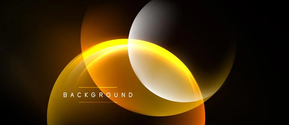 Abstract design features overlapping orange circles, glowing lines. Dark イラスト素材