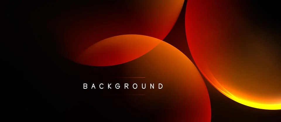 Abstract design features overlapping orange circles, gradients, dark backgr.. Stock Illustration