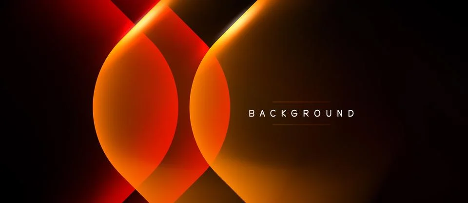 Abstract design features overlapping orange circles, glowing neon effects. Da Stockillustratie
