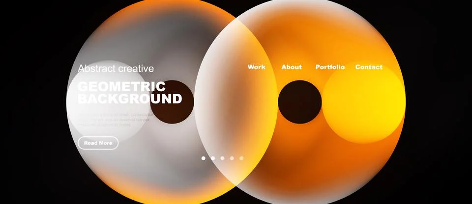 Abstract design features overlapping orange, gray circles. Website navigation 스톡 일러스트