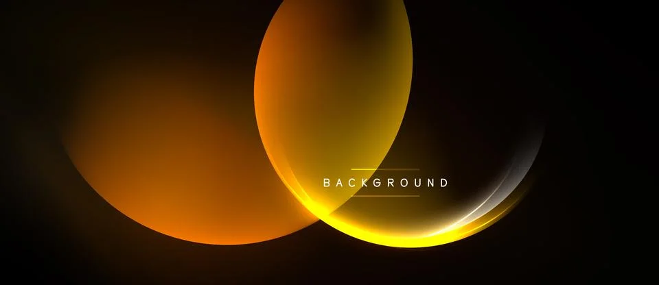 Abstract design features overlapping orange circles, glowing lines. Dark Stock Illustration