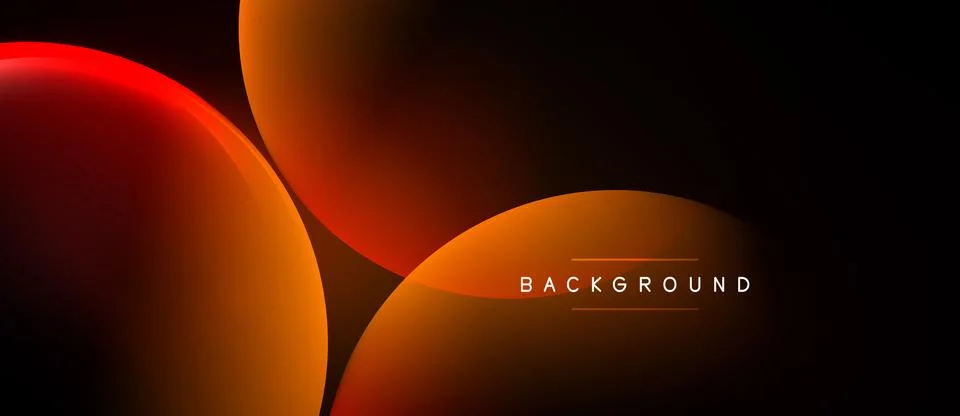 Abstract design features overlapping orange, red circles on black background. Stock Illustration