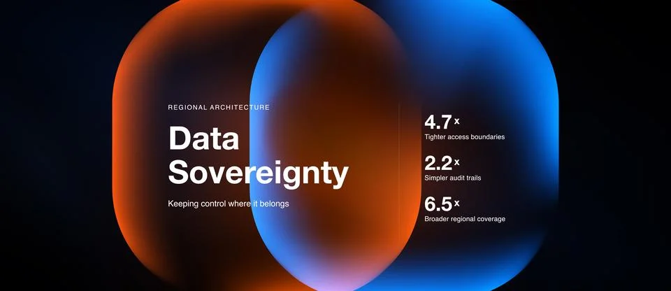 Abstract design features overlapping orange, blue shapes. Text highlights dat Stock Illustration