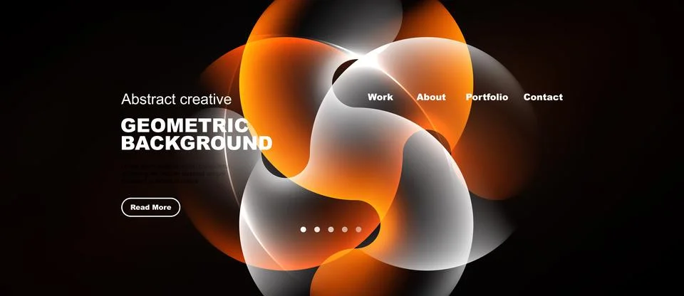 Abstract design features overlapping orange, gray shapes. Dark background Stock Illustration