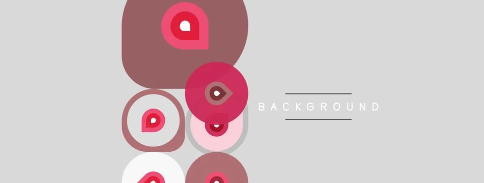 Abstract design features overlapping pink circles, varying shades, gray bac.. Illustrazione stock