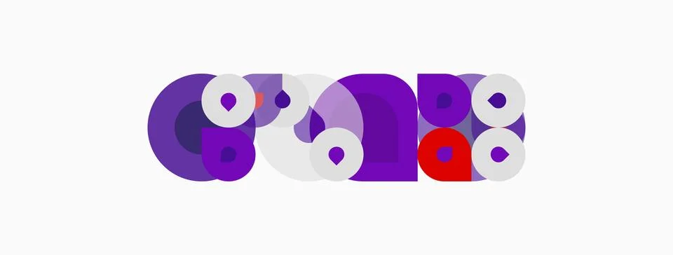 Abstract design features overlapping purple circles, plus red, white elements Stock Illustration