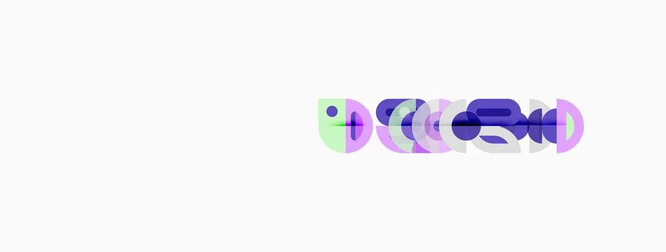 Abstract design features overlapping purple circles, plus sign, smiling face, Stock Illustration