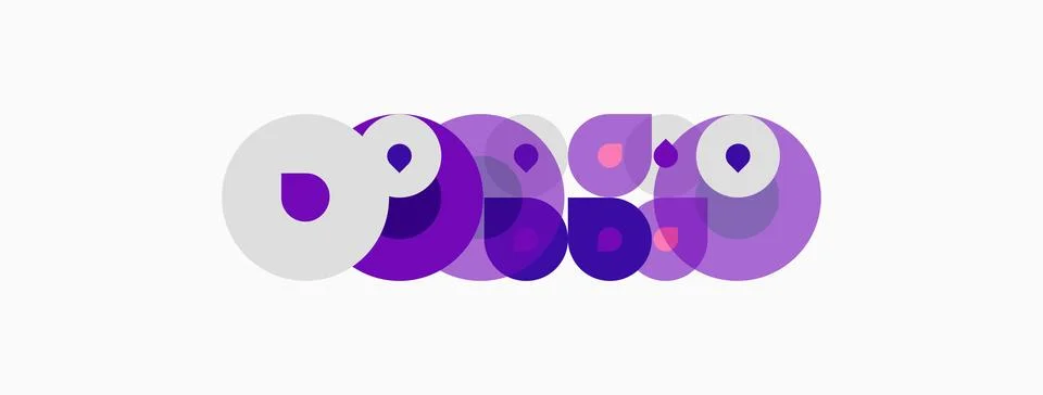 Abstract design features overlapping purple circles forming letter shapes. Illustrazione stock