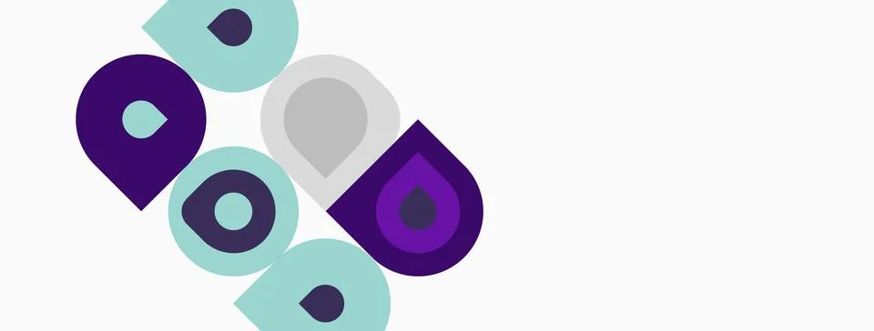 Abstract design features overlapping purple, teal shapes. Circles, rounded 库存插图