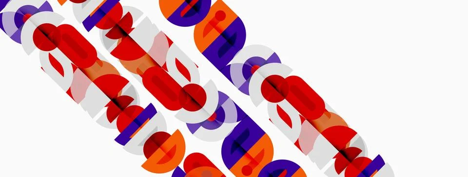 Abstract design features overlapping purple, orange shapes. Text appears Stock Illustration
