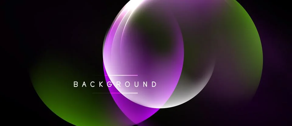 Abstract design features overlapping purple, green layers. Dark background Stock Illustration