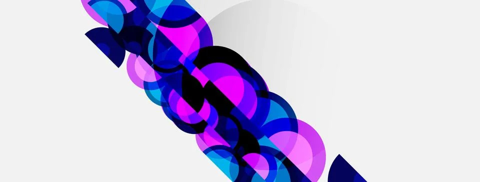 Abstract design features overlapping purple, blue circles. Gradient shades Illustrazione stock