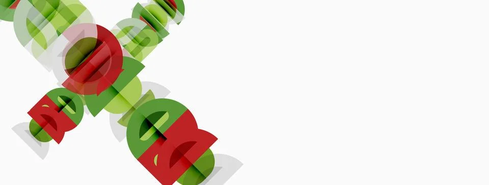 Abstract design features overlapping red, green elements. White background Illustrazione stock