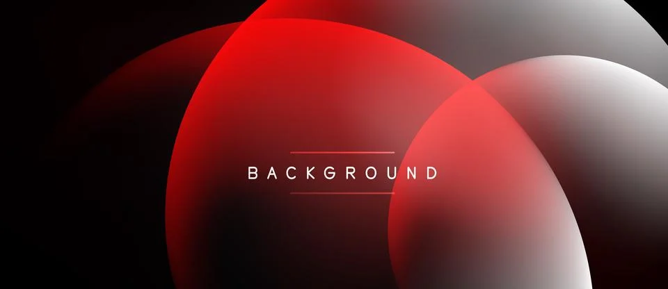 Abstract design features overlapping red, white circles. Dark background cr.. Illustrazione stock