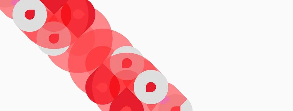 Abstract design features overlapping red circles, varying opacity. White Ilustração Stock