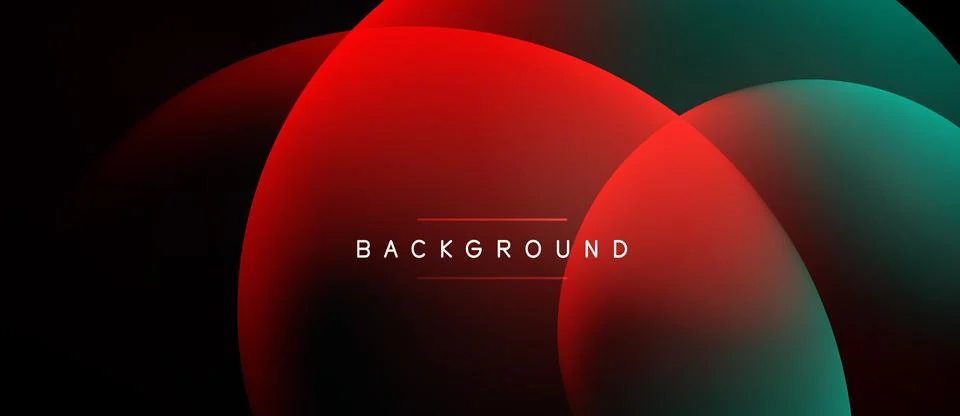 Abstract design features overlapping red, teal circles. Dark background creat Illustrazione stock