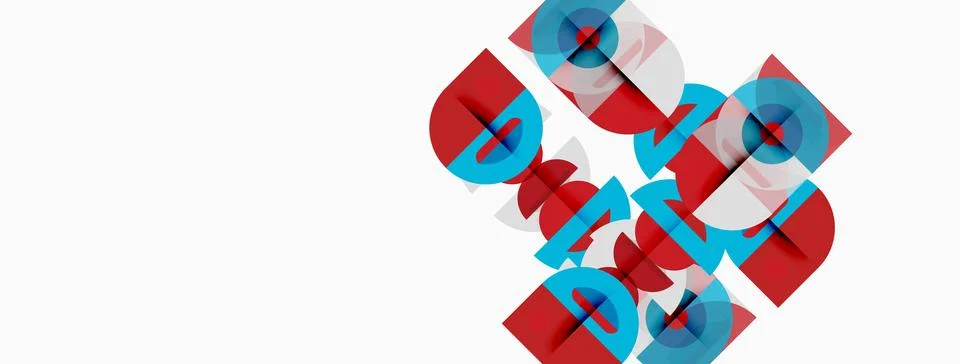 Abstract design features overlapping red, blue shapes forming complex pattern Stock Illustration