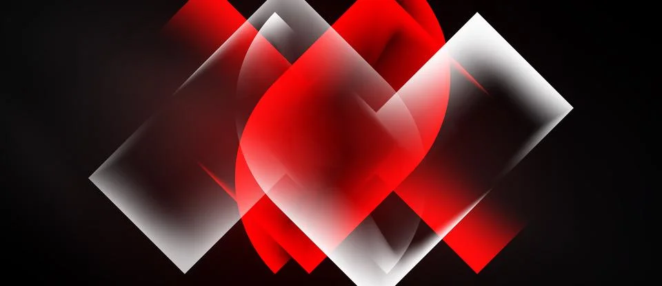 Abstract design features overlapping red, white shapes. Soft gradients create Stock Illustration