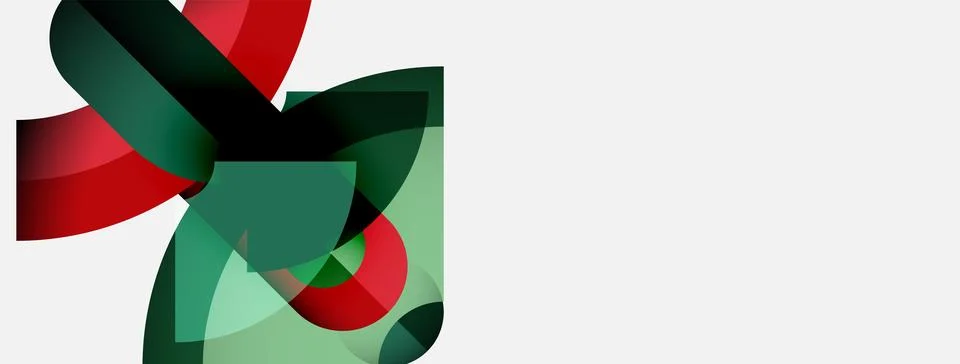 Abstract design features overlapping ribbons. Colors include red, green, black, Stock Illustration