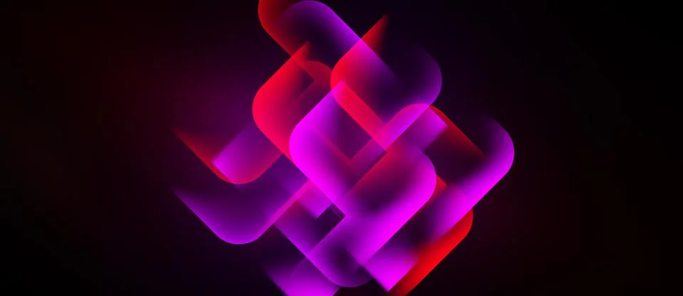 Abstract design features overlapping ribbons. Vivid magenta, red hues create Stock Illustration