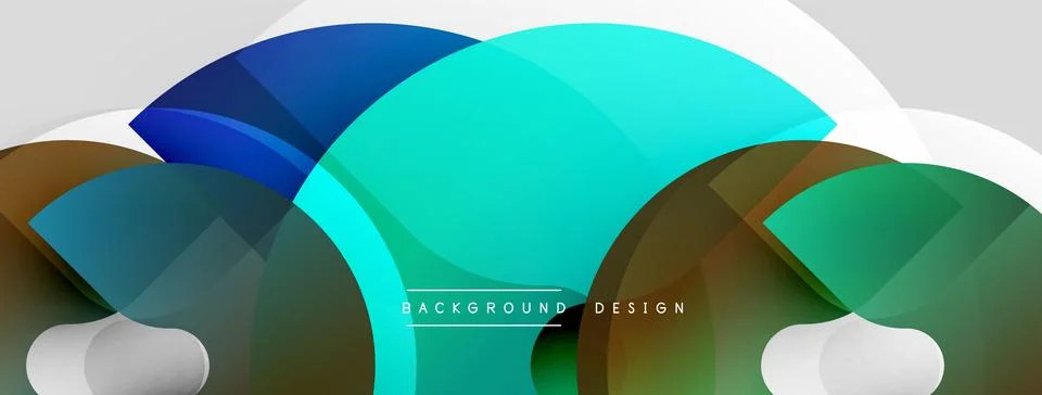 Abstract design features overlapping rounded shapes. Colors include blue, teal, Stock Illustration