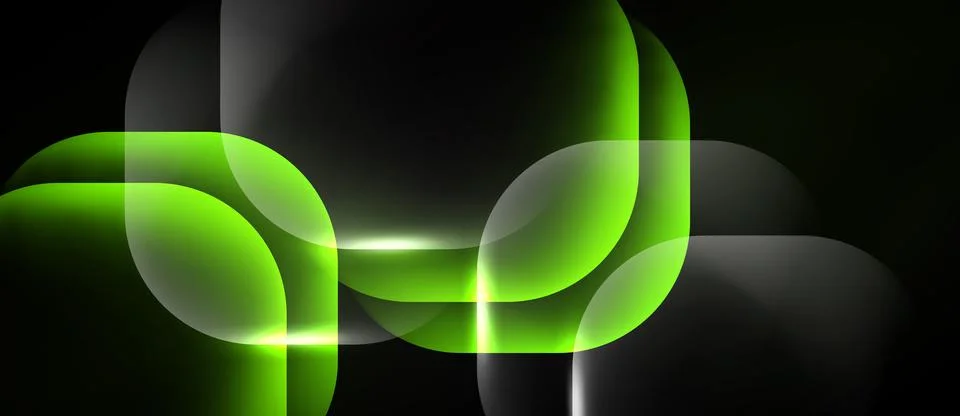 Abstract design features overlapping rounded squares. Bright green glows Stock Illustration