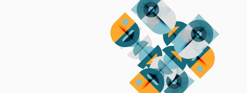 Abstract design features overlapping rounded rectangles, orange, teal, gray. Stock Illustration