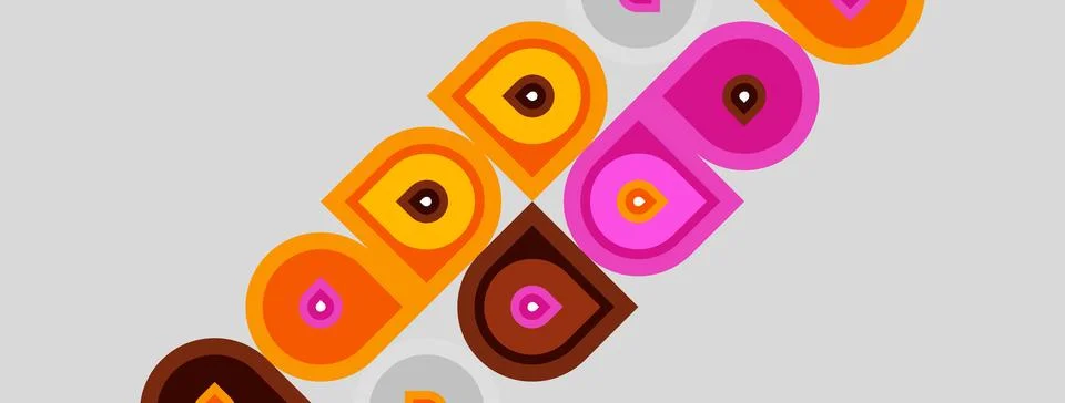 Abstract design features overlapping rounded rectangles. Colors include orang Stock Illustration
