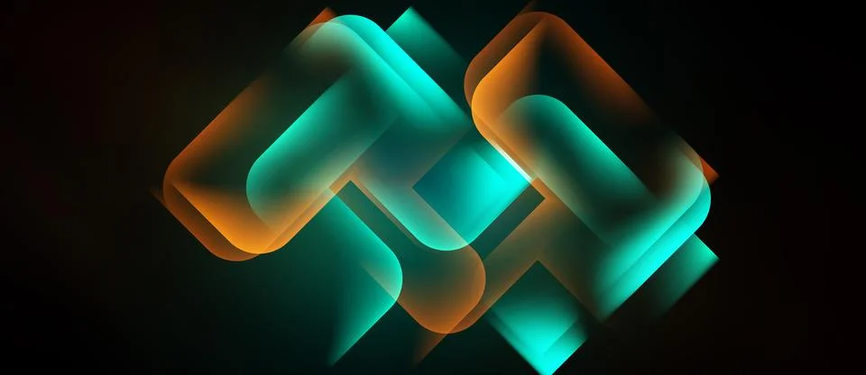 Abstract design features overlapping rounded rectangles. Teal, orange hues Illustrazione stock