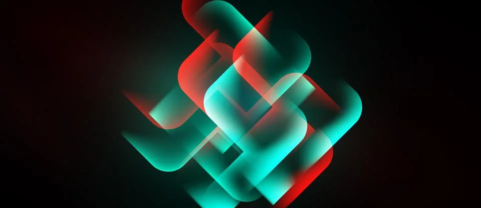 Abstract design features overlapping rounded rectangles. Teal, red hues blend Stockillustratie