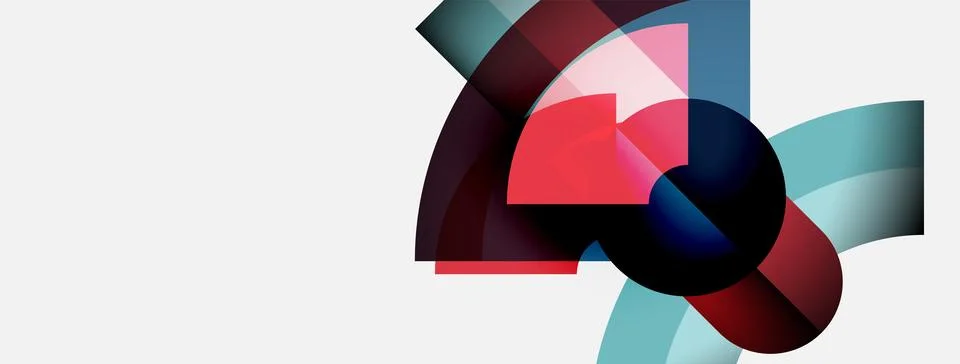 Abstract design features overlapping shapes, vibrant reds, blues, plus white Stock Illustration