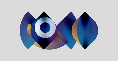 Abstract design features overlapping shapes, blue tones, central circle. Modern イラスト素材