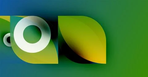 Abstract design features overlapping shapes. Green, yellow, white hues create Stockillustratie