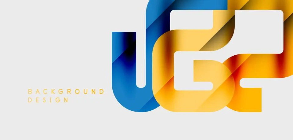 Abstract design features overlapping shapes, vibrant blue, orange hues. Stock Illustration
