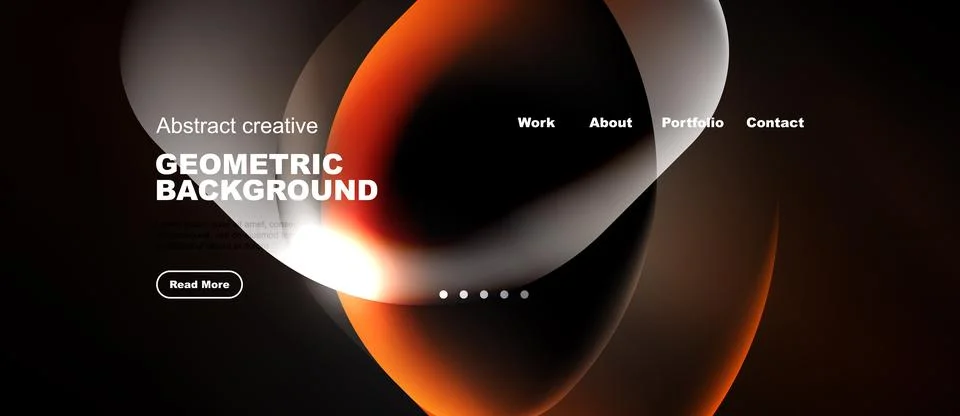 Abstract design features overlapping shapes, warm colors, dark background. Stock Illustration