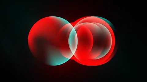 Abstract design features overlapping spheres. Red, teal hues blend creating.. Stock Illustration