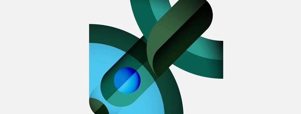 Abstract design features overlapping teal, green shapes. Blue sphere adds focal Stock Illustration