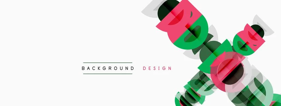 Abstract design features overlapping text elements. Pink, green hues dominate Stock Illustration