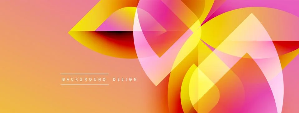Abstract design features overlapping translucent shapes. Warm colors dominate, Stock Illustration