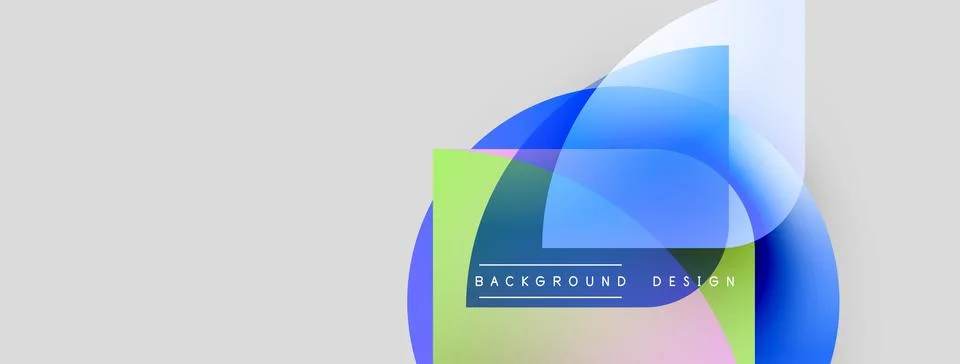 Abstract design features overlapping translucent shapes, vibrant colors, light Stock Illustration