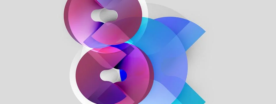 Abstract design features overlapping translucent shapes. Colors include pinks, Stock Illustration