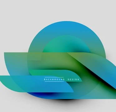 Abstract design features overlapping translucent shapes. Blue, green hues create Illustrazione stock