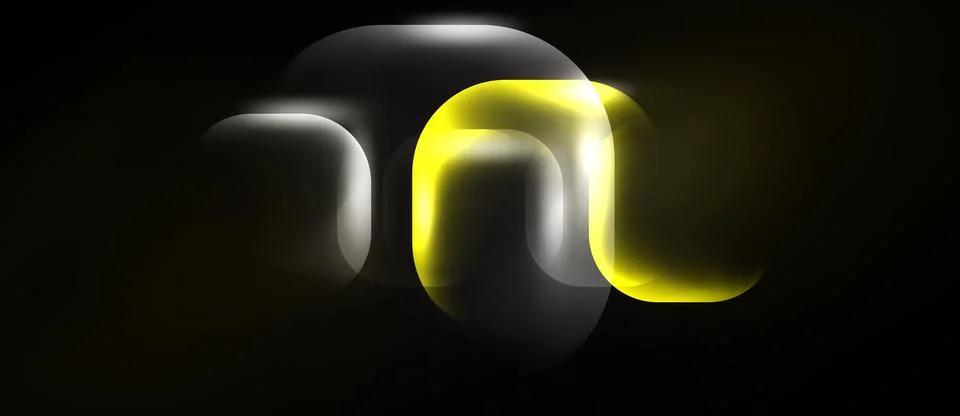 Abstract design features overlapping translucent shapes. Yellow, gray, white Stock Illustration