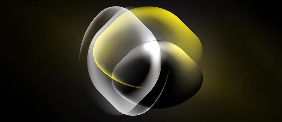 Abstract design features overlapping translucent shapes. Gold, silver, black Stockillustratie