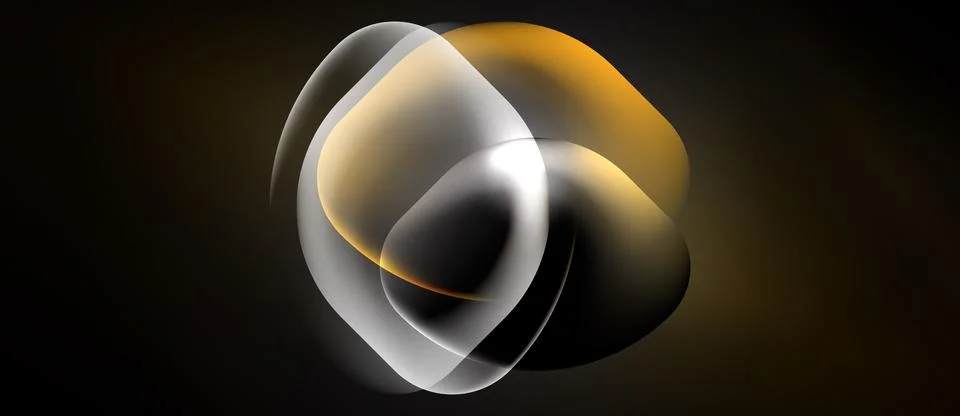 Abstract design features overlapping translucent shapes. Golden, silver, blac Stock Illustration