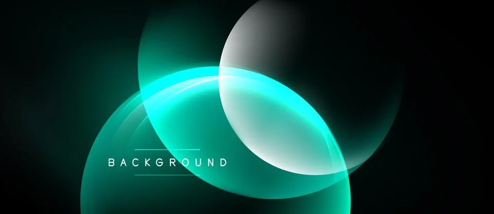 Abstract design features overlapping turquoise circles. Dark background enh.. Stock Illustration