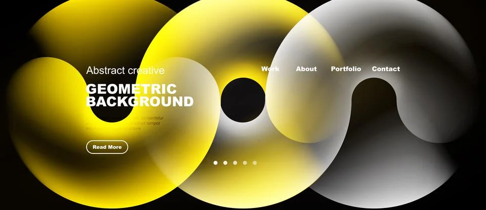 Abstract design features overlapping yellow, gray shapes. Minimalist website Illustrazione stock